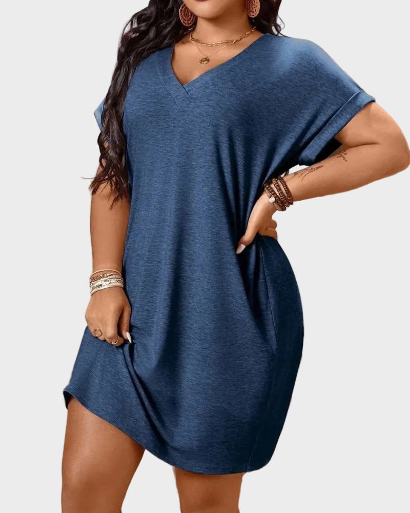 Plus Size V-Neck Batwing Sleeve T-Shirt Dress