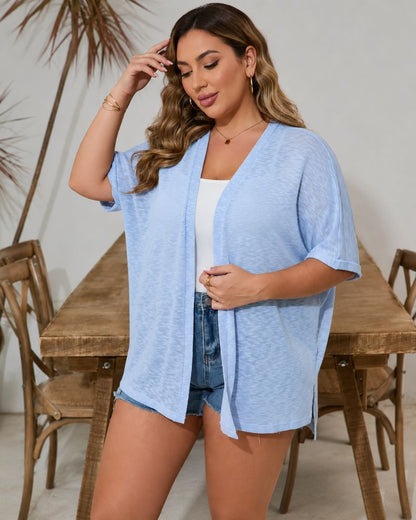 Lightweight Short-Sleeve Open-Front Cardigan