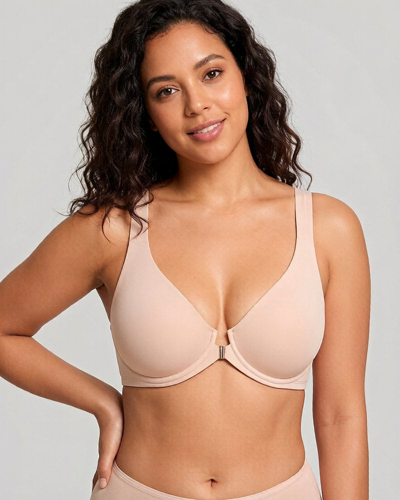 Front Closure Underwire Unlined Back Support Plunge Bra