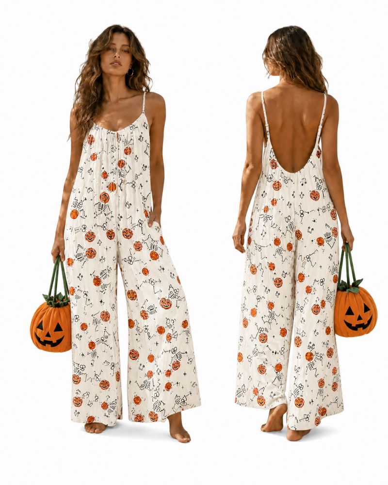Strappy Backless Wide-Leg Jumpsuit With Pockets