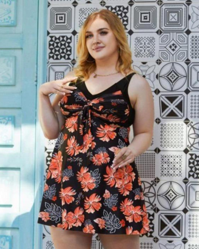 Women's Two Piece Swim Dress Plus Size Tummy Control Tankinis Swimdress Floral Printed Swimwear Swimsuits with Boyshort