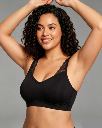 Wireless Seamless Bra with Lace Straps and Invisible Fit