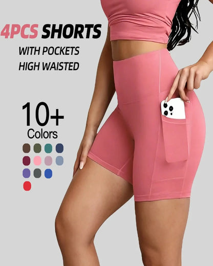 High-Waisted Tummy Control Athletic Shorts with Side Pockets