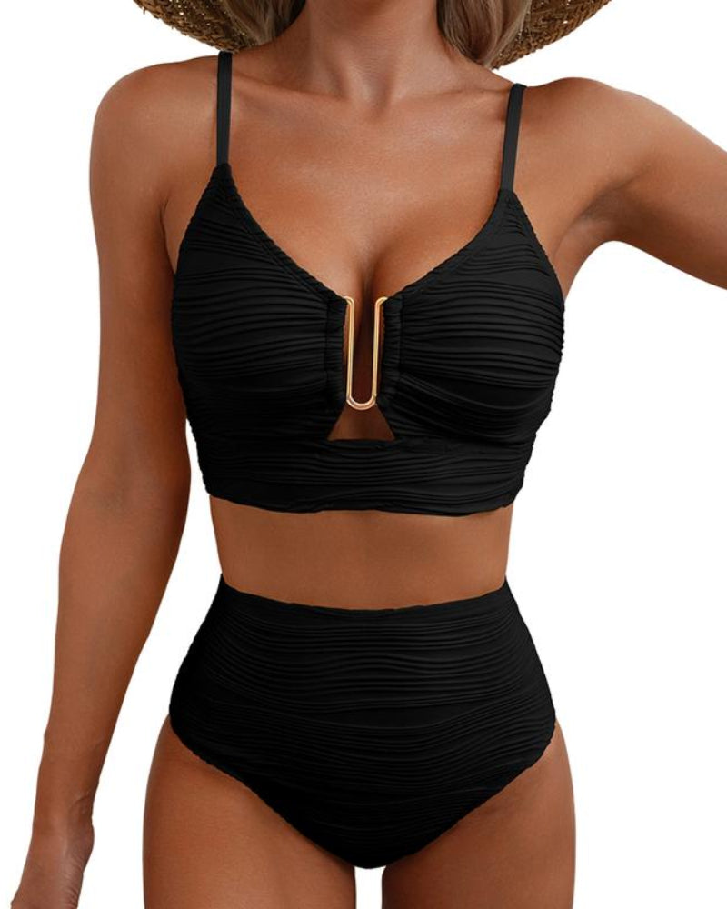 2 Piece Tummy Control  Bikini Set U-Wire Cutout Swimsuit