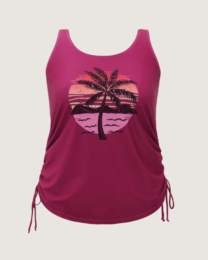 Island Print Drawstring Adjustable Swim Top