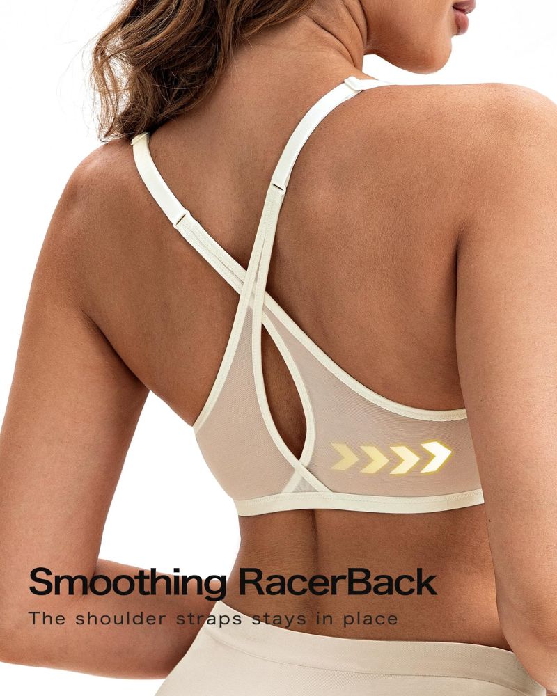 Front-Closure Mesh Plunge Racerback Underwire Bra