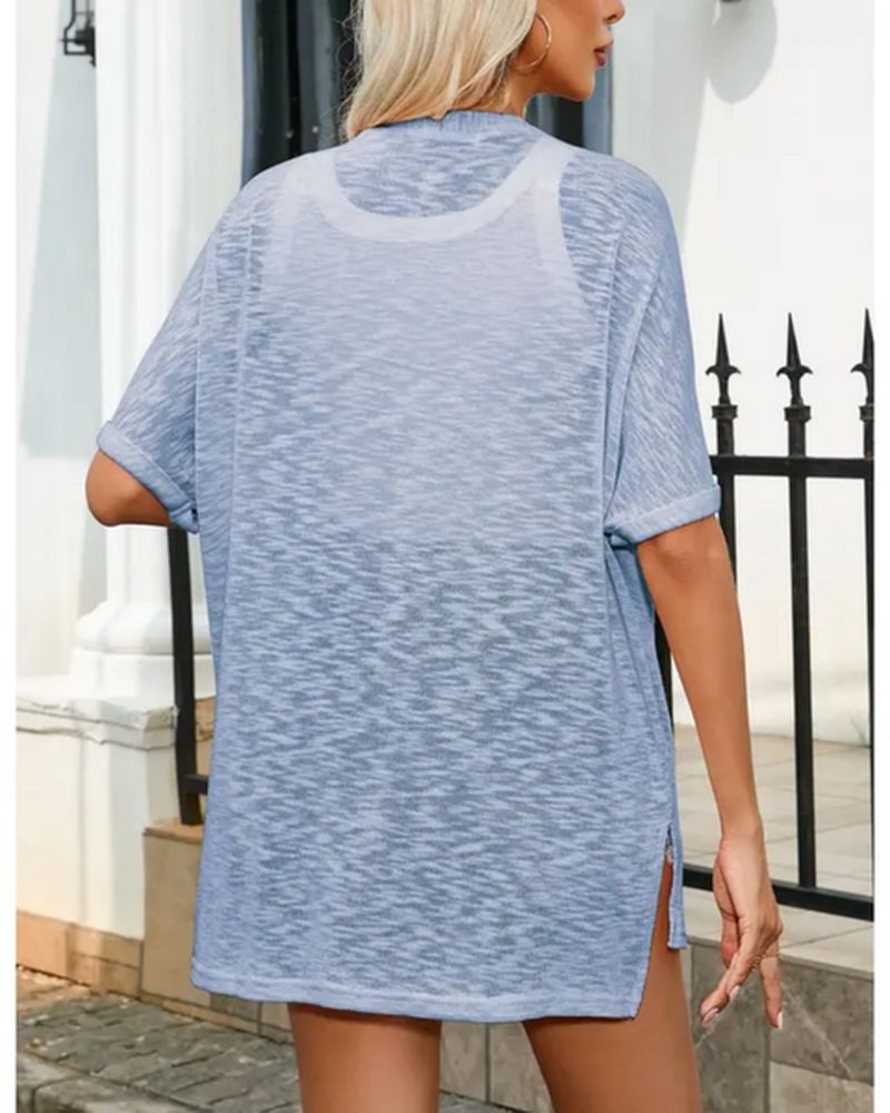 Lightweight Short-Sleeve Open-Front Cardigan