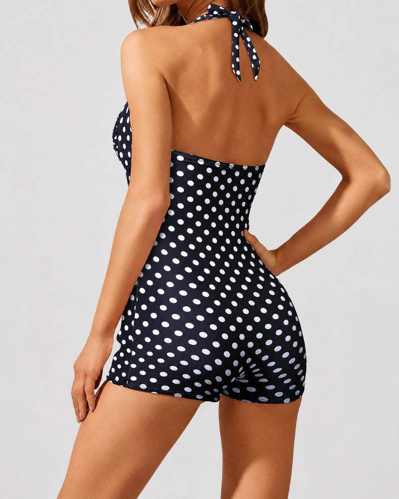Retro Halter Tummy Control Boyleg One-Piece Swimsuit