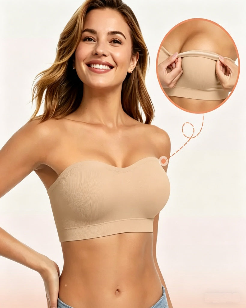 Wireless Strapless Bandeau Bra with Anti‑Slip Silicone Support
