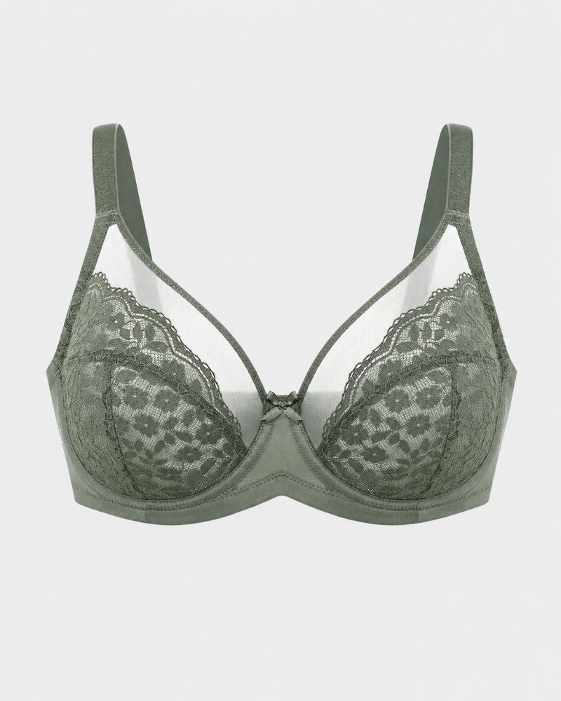Plus Size Floral Lace Minimizer Underwire Bra