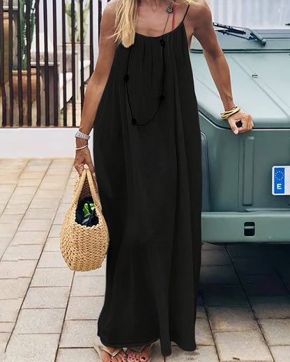 Women’s Elegant Solid Color Backless Slip Dress