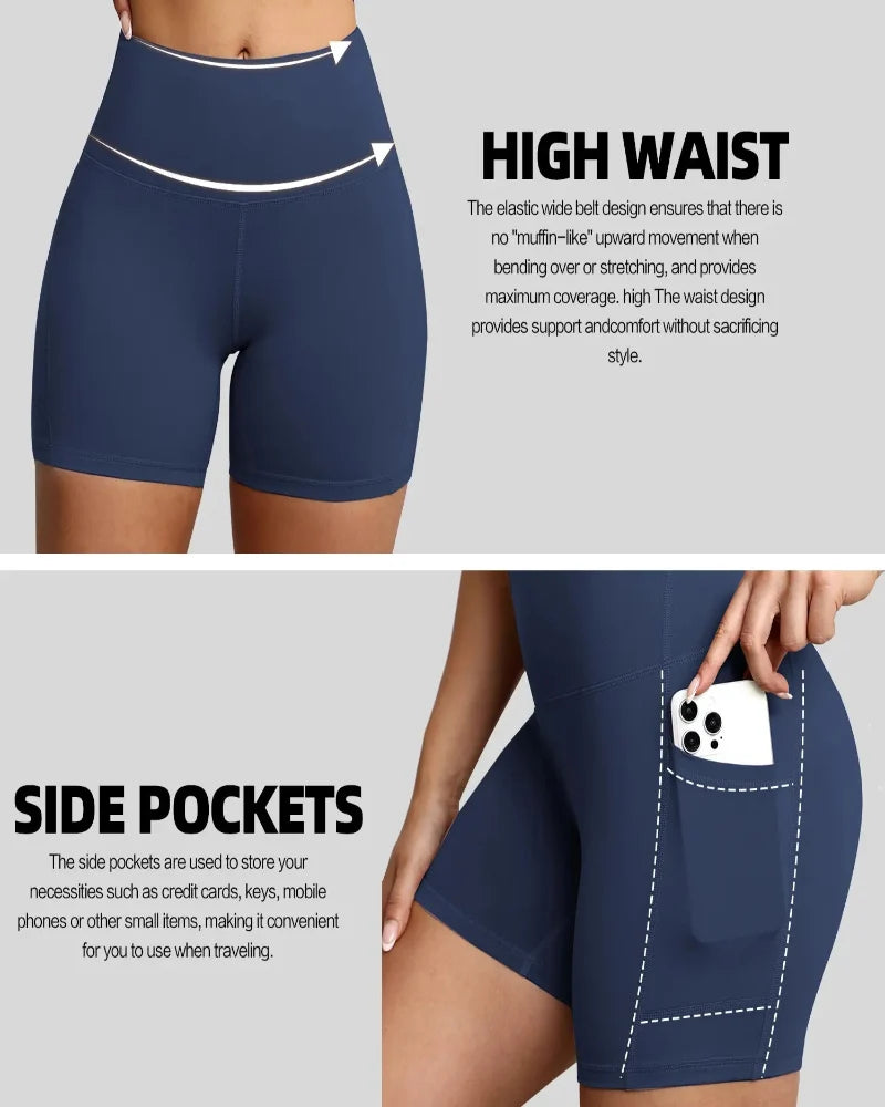 High-Waisted Tummy Control Athletic Shorts with Side Pockets