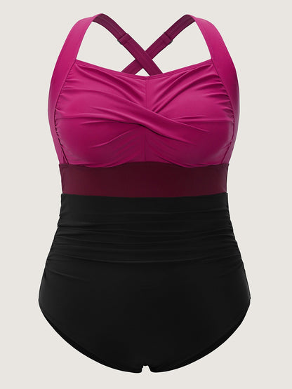 Contrast Twist Front Tummy-Control One Piece Swimsuit