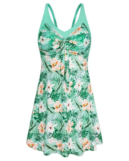 Women's Two Piece Swim Dress Plus Size Tummy Control Tankinis Swimdress Floral Printed Swimwear Swimsuits with Boyshort