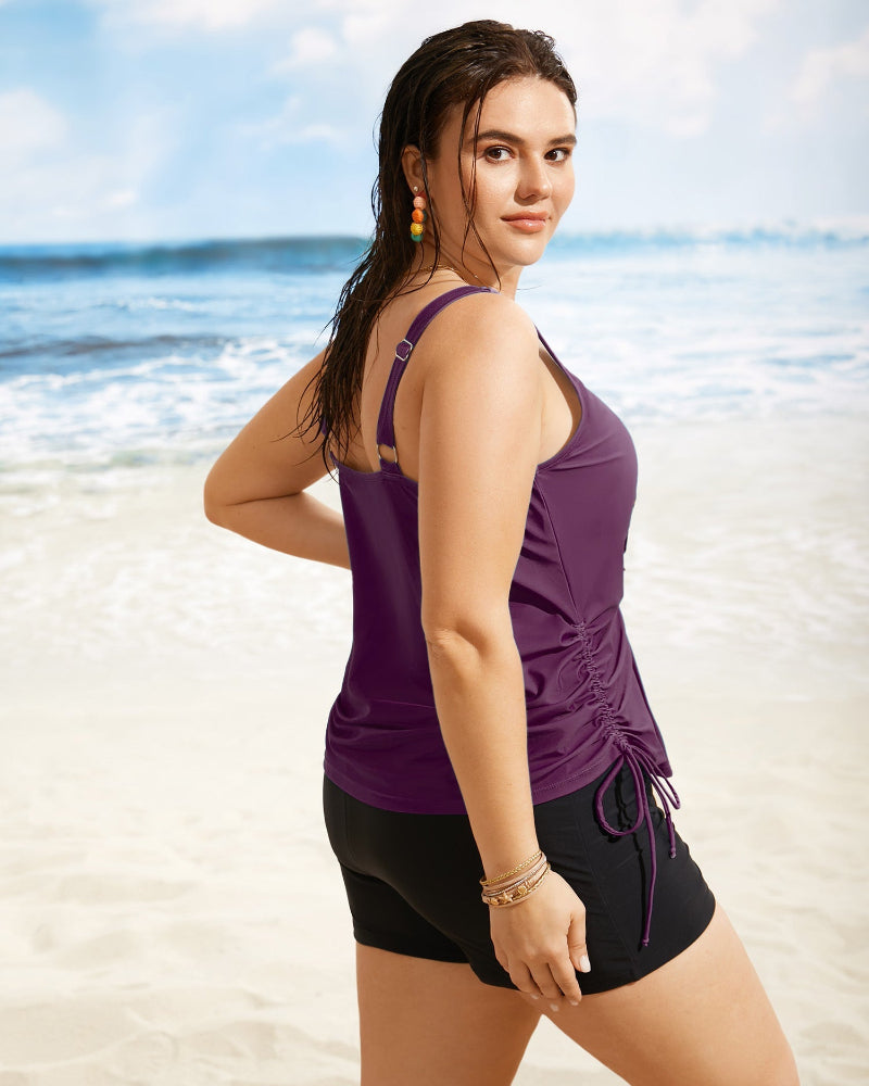 Island Print Drawstring Adjustable Swim Top