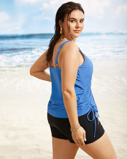 Island Print Drawstring Adjustable Swim Top