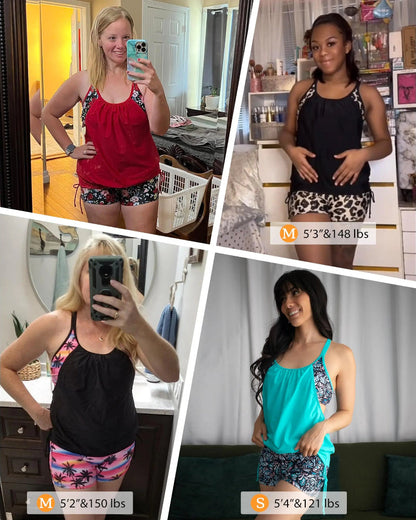 Two-Piece Blouson Tankini Swimsuit with Boyshorts