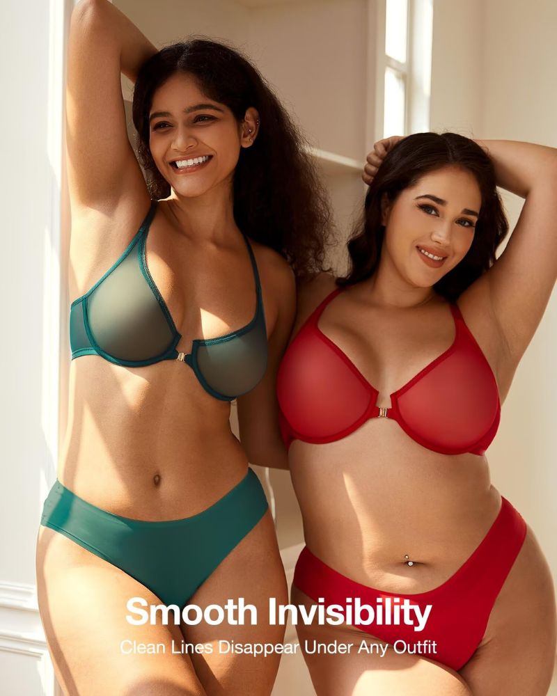 Front-Closure Mesh Plunge Racerback Underwire Bra