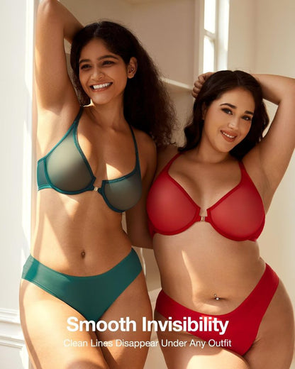 Front-Closure Mesh Plunge Racerback Underwire Bra