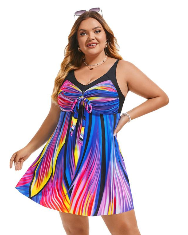 Women's Two Piece Swim Dress Plus Size Tummy Control Tankinis Swimdress Floral Printed Swimwear Swimsuits with Boyshort