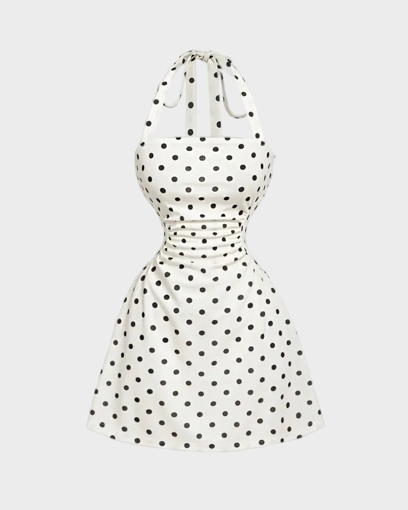 Ruched Tie-Back Halter A-Line Dress