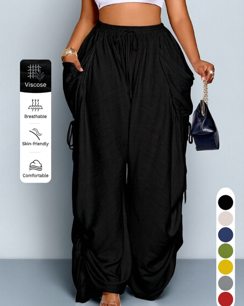 Women's Casual Loose-Fit Wide Leg Pants, All-Season Woven Fabric, Daily Commute