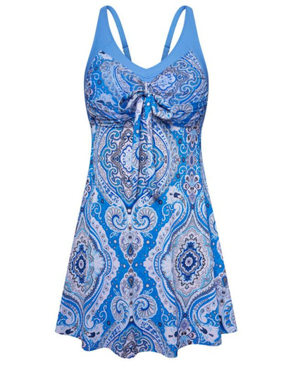 Women's Two Piece Swim Dress Plus Size Tummy Control Tankinis Swimdress Floral Printed Swimwear Swimsuits with Boyshort