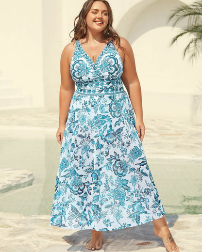 Two-Piece Floral Print Ruched Mesh Swimsuit, Sarong