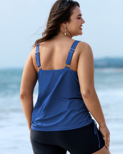 Island Print Drawstring Adjustable Swim Top