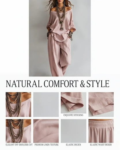 Summer Linen Set Relaxed Fit Top & Wide-Leg Pants Effortless Casual Wear