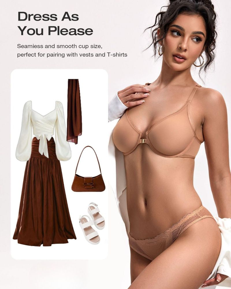 Front-Closure Mesh Plunge Racerback Underwire Bra