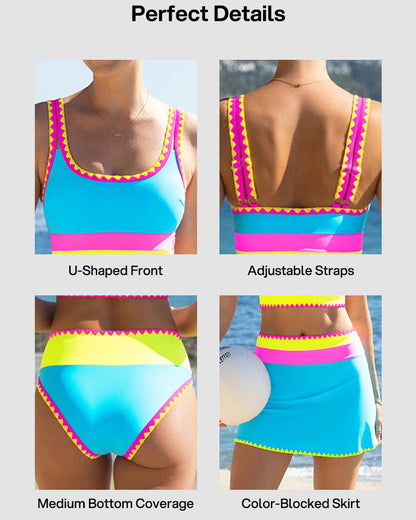Contrast Patchwork Sporty 3-Piece Bikini Set