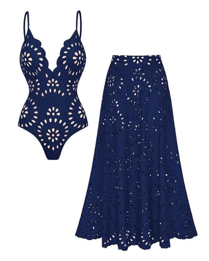 Shapecurve® Flower Hollow One Piece Swimsuit and Skirt