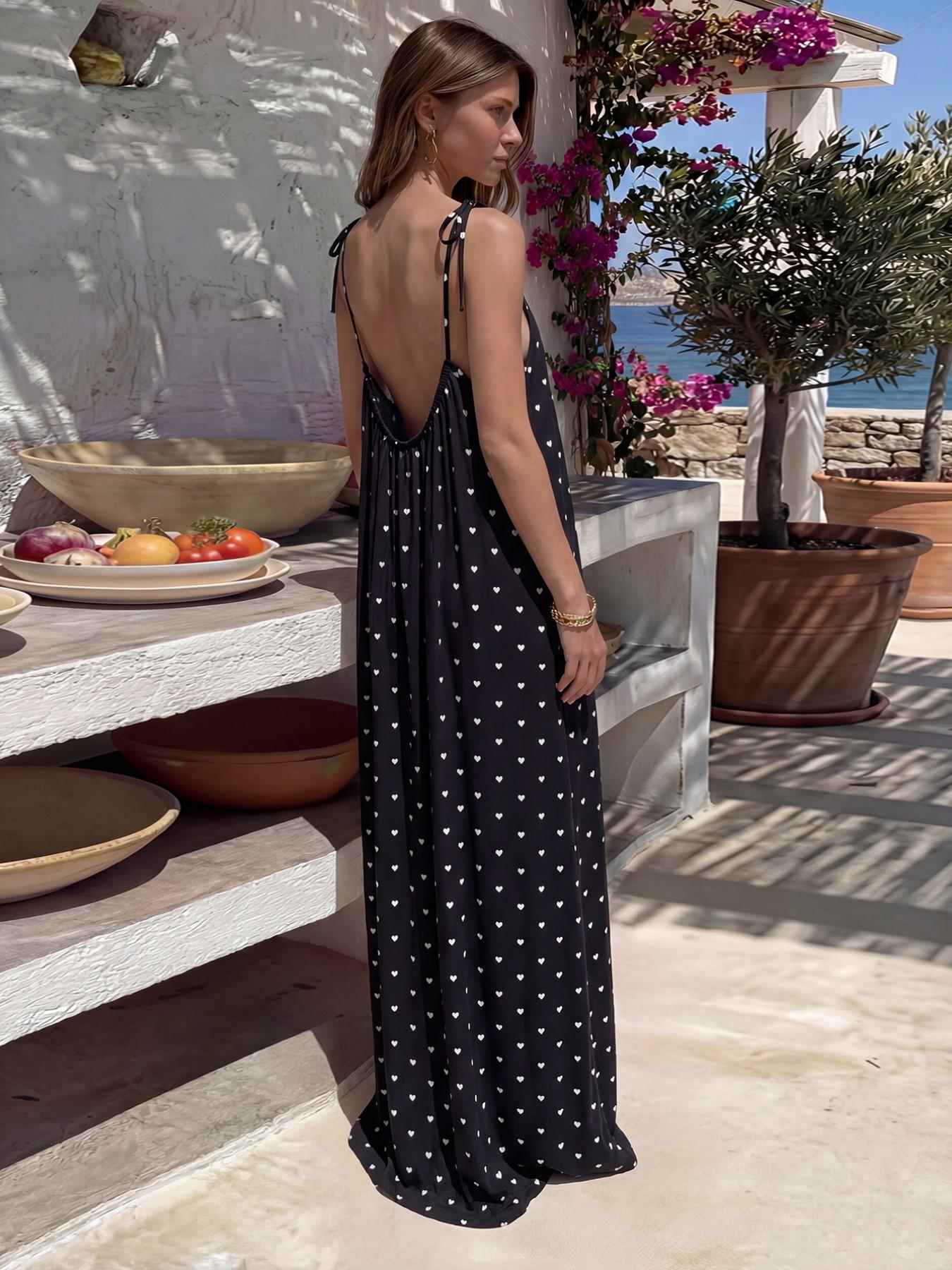 Women’s Elegant Solid Color Backless Slip Dress