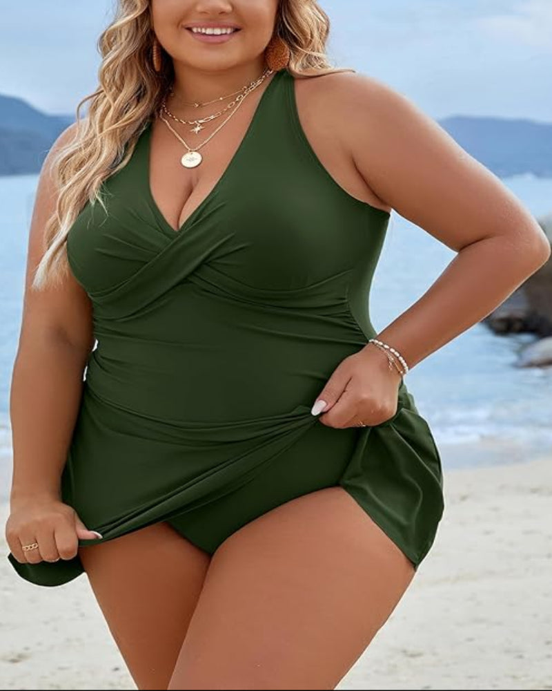 Plus Size One Piece Swim Dress Swimsuit Tummy Control Bathing Suits