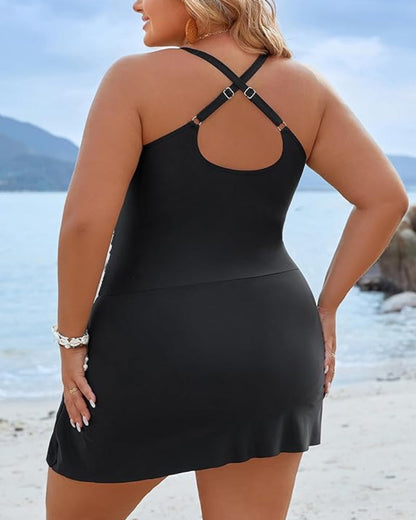 Plus Size One Piece Swim Dress Swimsuit Tummy Control Bathing Suits
