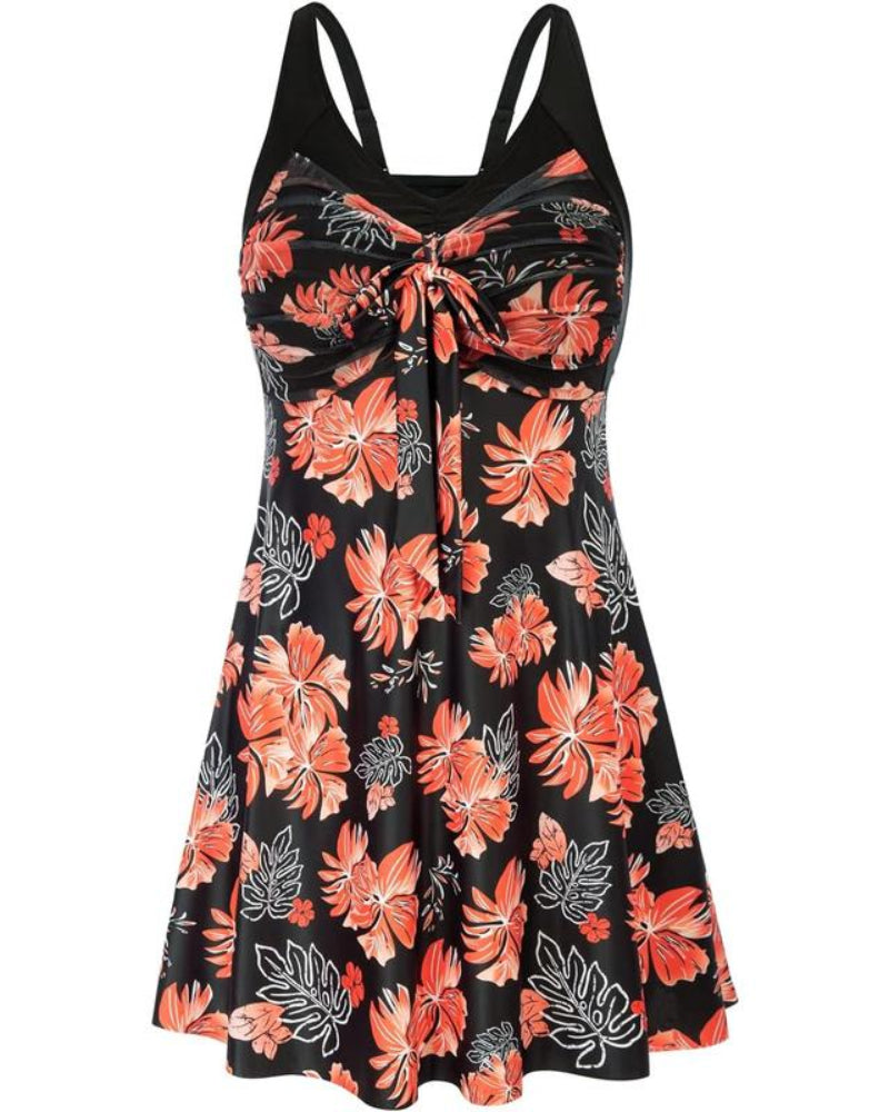Women's Two Piece Swim Dress Plus Size Tummy Control Tankinis Swimdress Floral Printed Swimwear Swimsuits with Boyshort