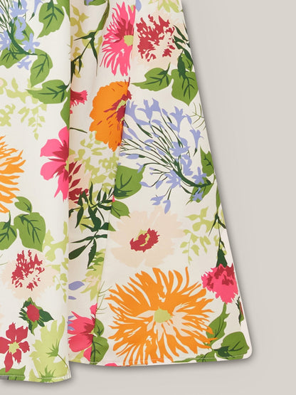 Floral Smocked Square Neck Midi Dress with Pockets