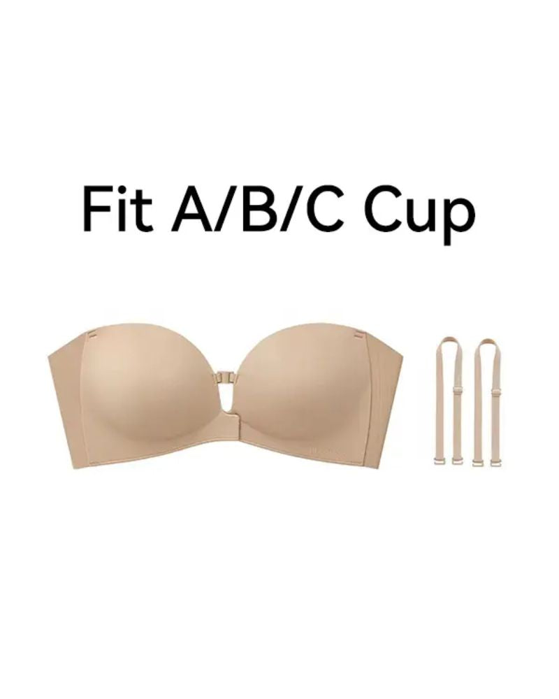 Seamless Front Closure Strapless Push-Up Bra with Removable Straps