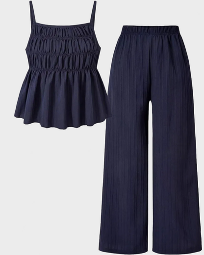 Solid Color Cami Top & Wide-Leg Pants Two-Piece Set