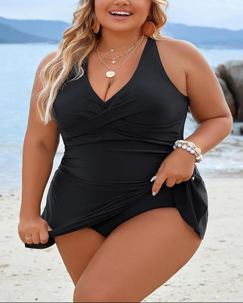 Plus Size One Piece Swim Dress Swimsuit Tummy Control Bathing Suits