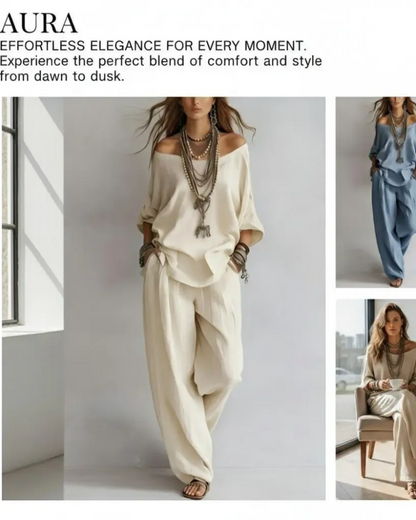 Summer Linen Set Relaxed Fit Top & Wide-Leg Pants Effortless Casual Wear