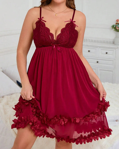 Sexy Plus Size 3D Floral Lace Sheer Camisole Nightdress