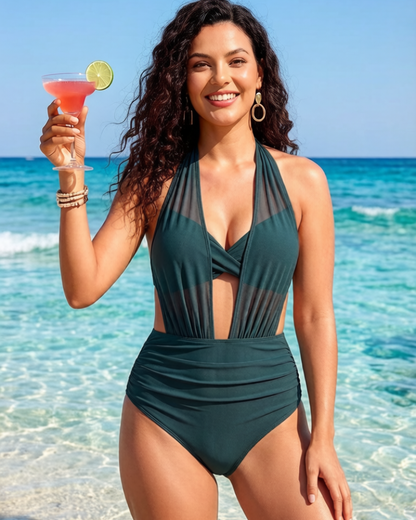 High-Waisted Mesh Bikini Set with Tummy Control Fit