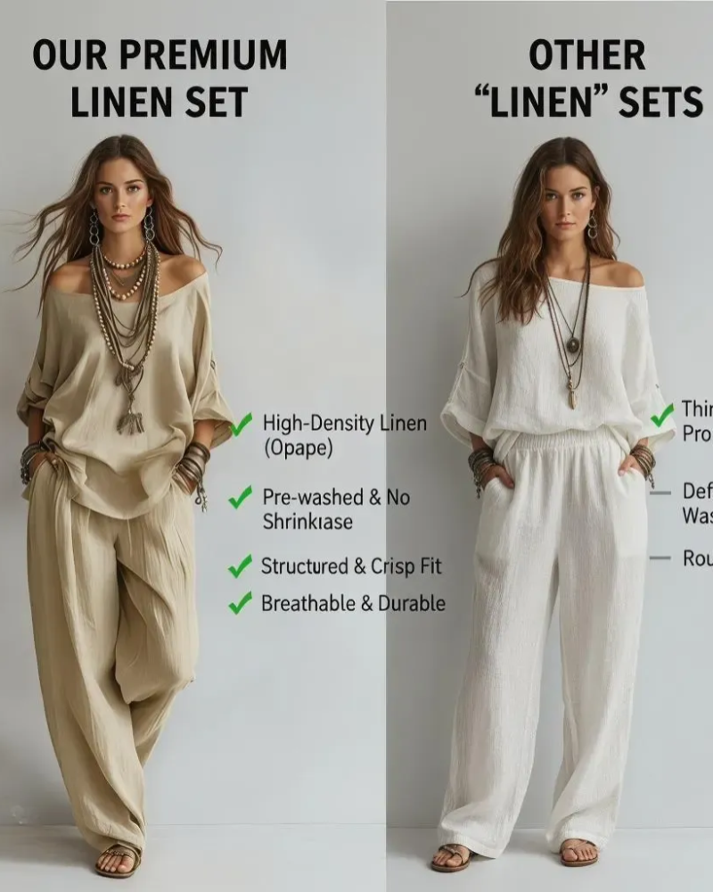 Summer Linen Set Relaxed Fit Top & Wide-Leg Pants Effortless Casual Wear