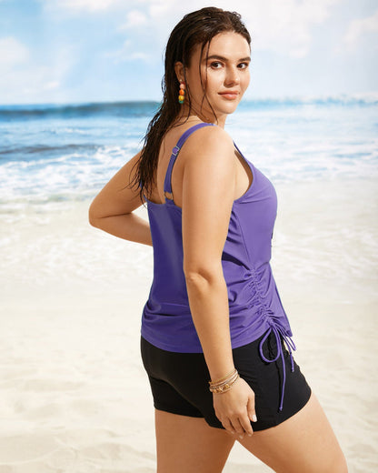 Island Print Drawstring Adjustable Swim Top