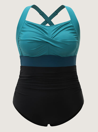 Contrast Twist Front Tummy-Control One Piece Swimsuit