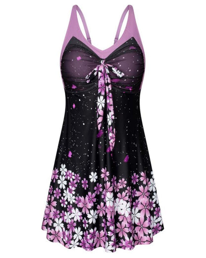 Women's Two Piece Swim Dress Plus Size Tummy Control Tankinis Swimdress Floral Printed Swimwear Swimsuits with Boyshort