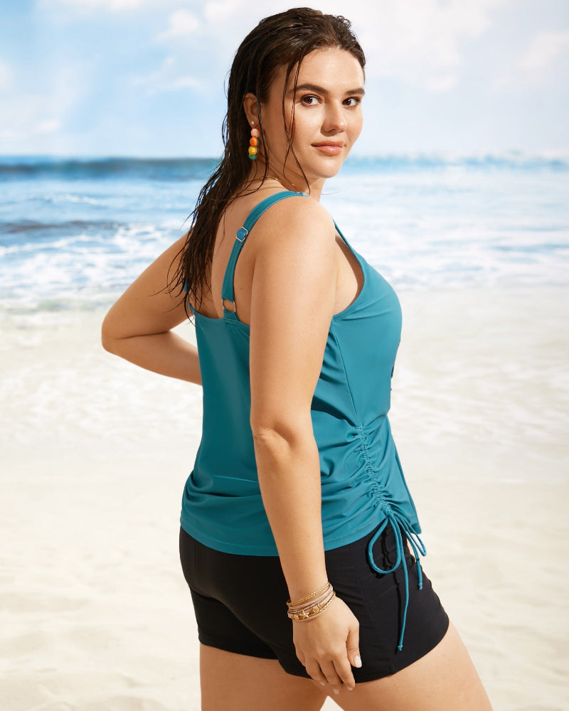 Island Print Drawstring Adjustable Swim Top