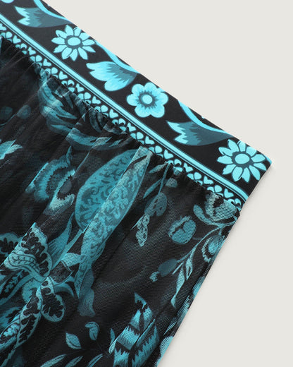 Two-Piece Floral Print Ruched Mesh Swimsuit, Sarong